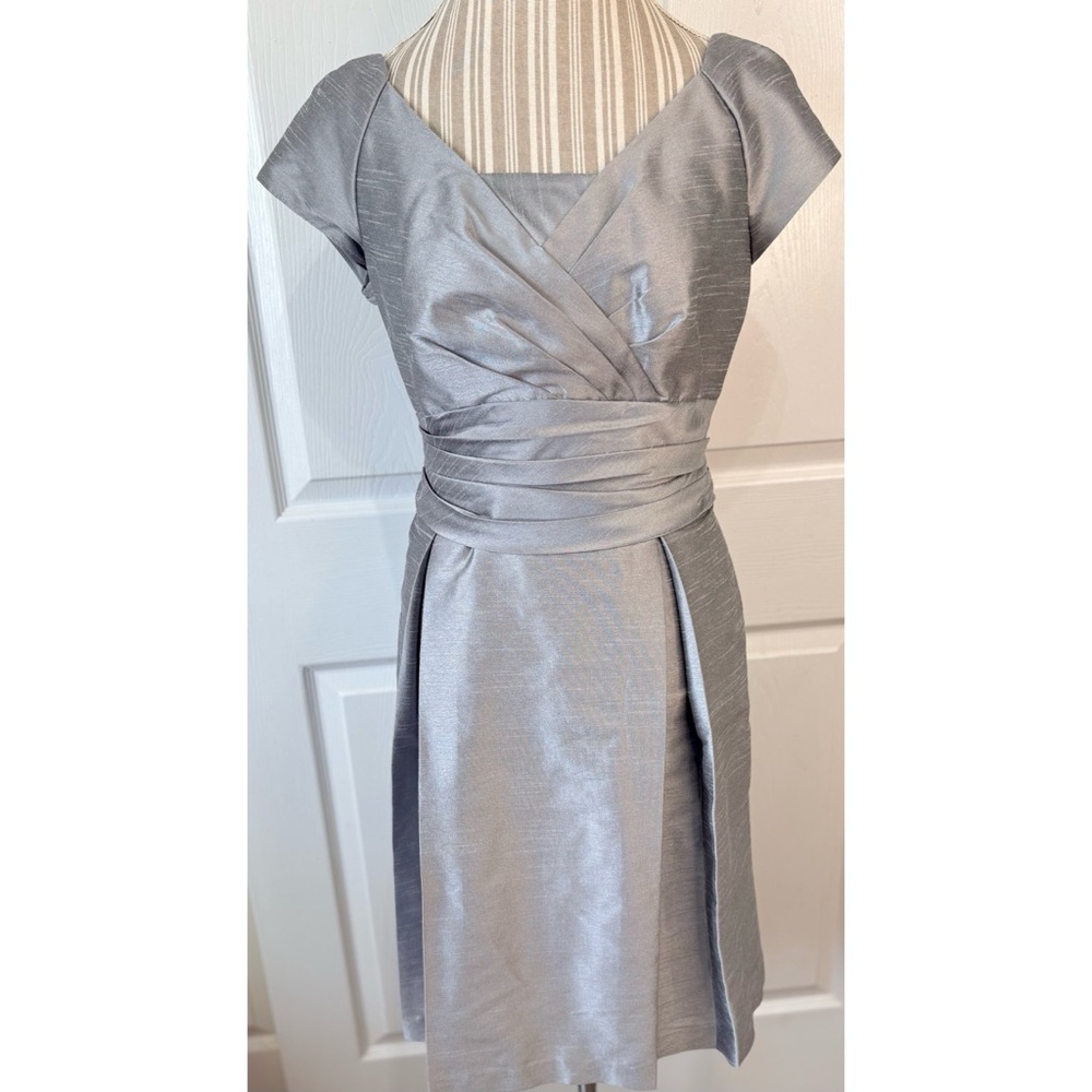 Alfred Sung Silver Cap Sleeve Dupioni Cocktail Evening Formal Dress Size 16